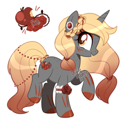 Size: 2000x1917 | Tagged: safe, artist:dixieadopts, oc, oc only, oc:forbidden apple, pony, unicorn, body freckles, body markings, braid, colored hooves, ear piercing, earring, eyeshadow, female, freckles, gradient mane, gradient tail, hoof polish, horn, jewelry, makeup, mare, orange eyes, parent:applejack, parent:oc, parents:canon x oc, piercing, ponytail, red eyes, simple background, solo, standing on two hooves, tail, transparent background, unicorn oc