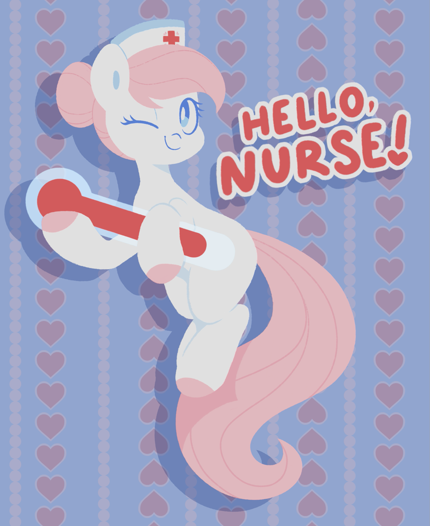 Safe Artist Glowfangs Nurse Redheart Earth Pony Pony G