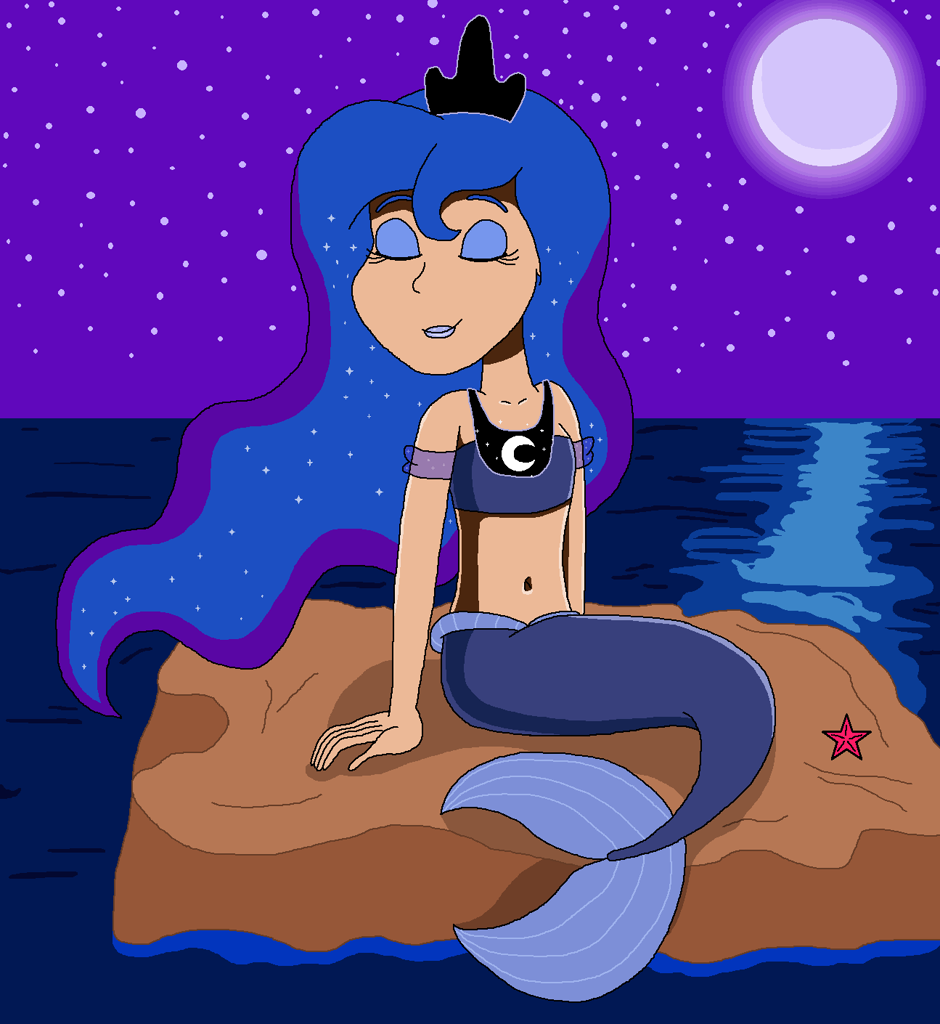 3134876 Safe Artist Ocean Lover Princess Luna Human Mermaid