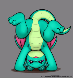 Size: 3858x4093 | Tagged: safe, artist:jcosneverexisted, sparky sparkeroni, dragon, g5, :p, baby, baby dragon, cute, featureless crotch, freckles, handstand, looking at you, male, solo, sparkybetes, tongue out, upside down