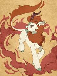 Size: 1620x2160 | Tagged: safe, artist:lendftcn, autumn blaze, kirin, g4, female, fire, looking at you, no pupils, open mouth, open smile, smiling, smiling at you, solo, turned head