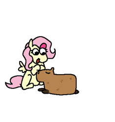 Size: 1536x1632 | Tagged: safe, artist:punkittdev, fluttershy, capybara, pegasus, pony, g4, cute, eyes closed, female, lying down, mare, open mouth, open smile, prone, simple background, sitting, smiling, solo, still frame, transparent background