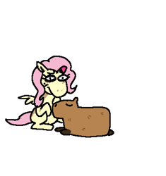 Size: 1536x1632 | Tagged: safe, artist:punkittdev, fluttershy, capybara, pegasus, pony, g4, eyes closed, faic, female, frown, lying down, mare, prone, simple background, sitting, solo, still frame, transparent background