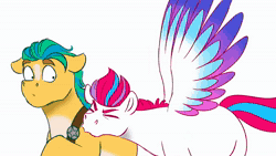 Size: 1920x1080 | Tagged: safe, artist:bella-pink-savage, hitch trailblazer, izzy moonbow, pipp petals, sunny starscout, zipp storm, oc, earth pony, pegasus, pony, unicorn, g5, angry, animated, animatic, bag, blaze (coat marking), blushing, coat markings, credits, cute, diadem, ears back, eye clipping through hair, eyebrows, eyebrows visible through hair, eyeroll, facial markings, female, floppy ears, folded wings, glare, i'm not cute, laughing, looking at each other, looking at someone, madorable, make your mark (song), male, mane five, mane stripe sunny, mare, pale belly, pins, raised hoof, remix, saddle bag, sash, she-ra and the princesses of power, sheriff's badge, ship:stormblazer, shipping, shrunken pupils, simple background, smiling, sneezing, sniffling, social media, socks (coat markings), sound, spread wings, stallion, straight, test card, underhoof, unshorn fetlocks, webm, white background, wings