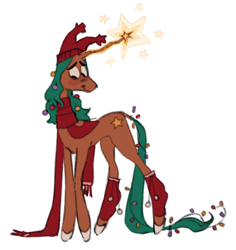 Size: 1936x2048 | Tagged: safe, artist:arrgh-whatever, oc, oc only, unnamed oc, pony, unicorn, christmas, christmas lights, clothes, hat, holiday, horn, leg warmers, magic, ornament, ornaments, scarf, simple background, solo, stars, unicorn oc, unknown pony, white background