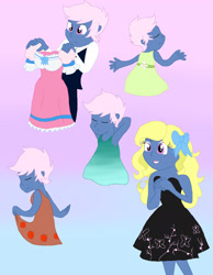 Size: 1280x1649 | Tagged: safe, artist:cmara, oc, oc:azure/sapphire, human, equestria girls, g4, black dress, clothes, crossdressing, dress, dress-up, femboy, gradient background, little black dress, makeover, male, twirl