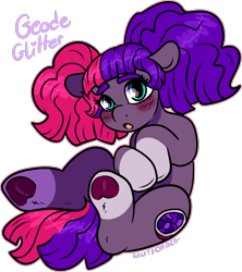 Size: 1718x1931 | Tagged: safe, artist:sexygoatgod, oc, oc only, oc:geode glitter, earth pony, pony, adoptable, blushing, female, frog (hoof), simple background, solo, transparent background, underhoof