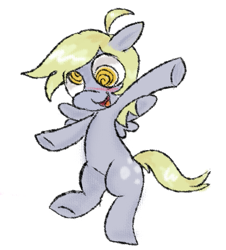 Size: 463x513 | Tagged: safe, artist:anonymare, derpy hooves, pegasus, pony, g4, bipedal, blushing, simple background, solo, swirly eyes, white background