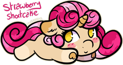Size: 1260x664 | Tagged: safe, artist:sexygoatgod, oc, oc only, oc:strawberry shortcake, pony, unicorn, adoptable, chibi, female, simple background, solo, transparent background