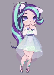 Size: 2000x2800 | Tagged: safe, artist:suracao, starlight glimmer, human, g4, chibi, clothes, cute, dress, eared humanization, eye clipping through hair, eyebrows, eyebrows visible through hair, female, glimmerbetes, gray background, high res, humanized, simple background, solo