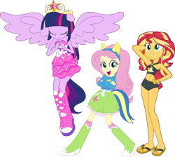 Size: 769x690 | Tagged: safe, artist:caliazian, artist:fireluigi29, artist:theshadowstone, edit, editor:incredibubbleirishguy, fluttershy, sunset shimmer, twilight sparkle, human, equestria girls, equestria girls specials, g4, my little pony equestria girls, my little pony equestria girls: better together, my little pony equestria girls: forgotten friendship, unsolved selfie mysteries, beach shorts swimsuit, beautiful, belly button, big crown thingy, bikini, bikini babe, boots, clothes, crown, element of magic, fake ears, fake tail, fall formal outfits, female, flutterbeautiful, jewelry, png, ponied up, regalia, sandals, shoes, simple background, spread wings, sunset shimmer swimsuit, sunset shimmer's beach shorts swimsuit, swimsuit, teenager, tiara, transparent background, trio, trio female, twilight ball dress, vector, waifu, wings, wondercolts uniform