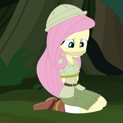 Size: 2000x2000 | Tagged: safe, artist:nie-martw-sie-o-mnie, fluttershy, human, equestria girls, equestria girls specials, g4, my little pony equestria girls: dance magic, arm behind back, bondage, bound and gagged, cloth gag, female, gag, high res, imagine spot, kneeling, rope, rope bondage, solo, tied up