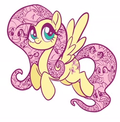 Size: 2011x2048 | Tagged: safe, artist:sophie scruggs, fluttershy, pegasus, pony, g4, female, flying, high res, mare, pink mane, pink tail, simple background, smiling, solo, spread wings, tail, white background, wings, yellow coat