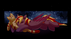 Size: 2000x1101 | Tagged: safe, artist:verkrai, oc, alicorn, cat, pegasus, pony, commission, night, sleeping, toy, ych result