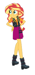 Size: 1900x4074 | Tagged: safe, artist:gmaplay, sunset shimmer, human, costume conundrum, costume conundrum: sunset shimmer, equestria girls, g4, my little pony equestria girls: better together, boots, clothes, cutie mark on clothes, female, geode of empathy, grin, hand on hip, jewelry, leather, leather boots, leather vest, magical geodes, necklace, shoes, shoulderless shirt, simple background, skirt, smiling, solo, spikes, teeth, transparent background, vest, walking