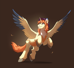 Size: 2500x2300 | Tagged: safe, artist:verkrai, alicorn, pony, commission, hat, high res, looking up, raised hooves, shading, spread wings, unshorn fetlocks, wings