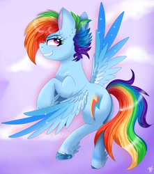 Size: 3801x4300 | Tagged: safe, artist:galaxy swirl, rainbow dash, pegasus, pony, g4, absurd resolution, alternate hairstyle, blue wings, raised hoof, smiling, smirk, solo, spread wings, wings
