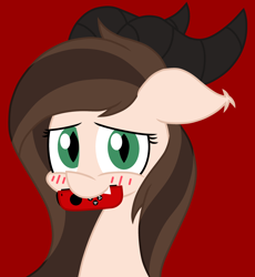 Size: 2130x2317 | Tagged: safe, artist:derpyalex2, oc, oc only, pony, blushing, controller, digital art, high res, horns, joycon, looking at you, nintendo, nintendo switch, red background, simple background, solo