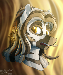 Size: 3200x3800 | Tagged: safe, artist:stardustspix, oc, oc:amatshe, zebra, bust, glowing, high res, male, portrait, rock, solo, stallion, zebra oc