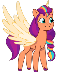 Size: 1398x1586 | Tagged: safe, artist:caseyben887, sunny starscout, alicorn, pony, g5, my little pony: tell your tale, spoiler:g5, alicornified, artificial horn, artificial wings, augmented, female, horn, magic, magic horn, magic wings, mane stripe sunny, mare, race swap, simple background, solo, sunnycorn, transparent background, wings
