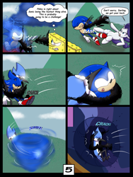 Size: 7500x10000 | Tagged: safe, artist:chedx, rarity, hedgehog, pony, unicorn, comic:learning with pibby glitch battles, g4, comic, commission, fanfic, fanfic art, kick, kicking, mordecai, multiverse, regular show, sonic the hedgehog, sonic the hedgehog (series), spongebob squarepants