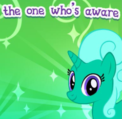 Size: 745x724 | Tagged: safe, gameloft, glitter drops, pony, unicorn, g4, my little pony: magic princess, aware, cropped, english, female, green, horn, looking at you, mare, meme, mobile game, solo, text, wow! glimmer