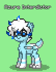 Size: 648x840 | Tagged: safe, oc, oc only, oc:azure interdictor, cat, cat pony, hybrid, original species, plane pony, pony, pony town, cat paws, female, glasses, green background, mare, name tag, no tail, plane, simple background, solo
