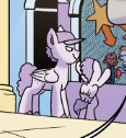 Size: 115x126 | Tagged: safe, artist:amy mebberson, idw, official comic, pegasus, pony, g5, spoiler:comic, spoiler:g5comic, spoiler:g5comic12, cap, cropped, female, foal, folded wings, hat, looking at something, male, mare, maretime bay, stallion, unnamed character, unnamed pony, wings