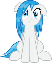 Size: 1634x1944 | Tagged: safe, artist:lightning stripe, derpibooru exclusive, edit, oc, oc only, oc:snow fury, pegasus, pony, g4, blue eyes, blue mane, blue tail, eye twitch, floppy ears, folded wings, front view, glass, looking at you, show accurate, simple background, sitting, solo, tail, transparent background, traumatized, vector, wet, wet mane, white coat, wings