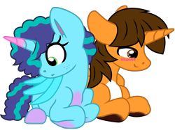 Size: 7501x5608 | Tagged: safe, artist:ejlightning007arts, artist:madzbases, misty brightdawn, oc, oc:ej, alicorn, fox, fox pony, hybrid, pony, unicorn, g4, g5, base used, canon x oc, colored wings, comforting, cuddling, cute, duo, ejmisty, female, g5 to g4, generation leap, male, mare, mistybetes, shipping, shocked, simple background, smiling, stallion, transparent background, vector, wing blanket, winghug, wings