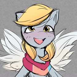 Size: 2048x2048 | Tagged: safe, artist:nari_artsz, derpy hooves, pegasus, pony, g4, clothes, female, high res, scarf, simple background, solo, spread wings, wings