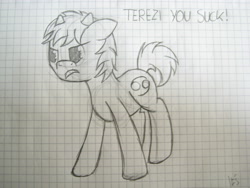 Size: 1280x960 | Tagged: safe, artist:ask-fleetfoot, oc, oc only, pony, graph paper, horns, monochrome, solo, traditional art