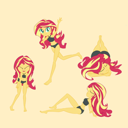 Size: 2500x2500 | Tagged: safe, artist:calmbreezes, sunset shimmer, human, equestria girls, g4, barefoot, beach, belly button, bikini, breasts, clothes, feet, high res, lying down, playful, running, solo, swimsuit, the pose