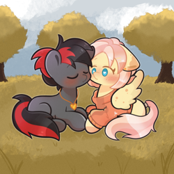 Size: 2000x2000 | Tagged: safe, artist:typhwosion, oc, oc only, oc:varan, pony, about to kiss, clothes, commission, couple, duo, high res, sweater