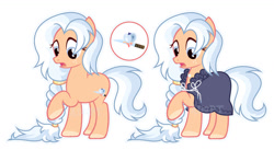 Size: 1280x700 | Tagged: safe, artist:vi45, oc, oc only, earth pony, pony, g4, clothes, female, freckles, jewelry, mare, necklace, robe, simple background, solo, tail, white background, white hair, white mane, white tail