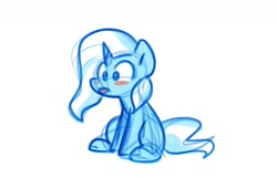 Size: 1250x806 | Tagged: safe, artist:zutcha, trixie, pony, unicorn, g4, blush sticker, blushing, female, mare, simple background, sitting, sketch, solo, tongue out, white background