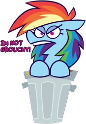 Size: 2920x4170 | Tagged: safe, artist:threetwotwo32232, rainbow dash, pegasus, pony, g4, angry, english, female, looking at you, mare, open mouth, rainbow trash, simple background, solo, transparent background, trash can