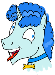 Size: 2010x2717 | Tagged: safe, artist:horsesplease, party favor, pony, unicorn, g4, behaving like a dog, collar, derp, doggie favor, doodle, fangs, high res, i didn't listen, male, panting, pet tag, simple background, solo, stallion, stupid, transparent background
