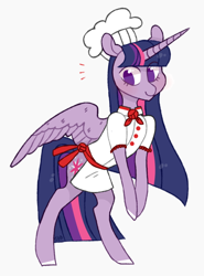 Size: 540x729 | Tagged: safe, artist:jellybeanbullet, twilight sparkle, alicorn, pony, g4, bipedal, chef's hat, clothes, colored hooves, female, hat, no pupils, simple background, solo, twilight sparkle (alicorn), white background