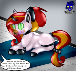 Size: 4154x3840 | Tagged: safe, artist:damlanil, oc, oc:mistress mare, latex pony, original species, pony, unicorn, series:becoming drone, bdsm, bondage, boots, close-up, clothes, collar, comic, commission, damlanil's lab, encasement, female, gas mask, horn, laboratory, latex, latex boots, living latex, mare, mask, mind control, restrained, rubber, rubber drone, rubber suit, shiny, shiny mane, shoes, solo, speech bubble, story, story included, tail, tail hole, text, transformation, vector
