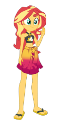 Size: 1900x4066 | Tagged: safe, artist:gmaplay, sunset shimmer, human, equestria girls, g4, my little pony equestria girls: better together, x marks the spot, beach shorts swimsuit, belly button, clothes, feet, female, sandals, sarong, simple background, solo, sunset shimmer's beach shorts swimsuit, swimsuit, transparent background