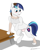 Size: 2000x2500 | Tagged: safe, artist:furnaise, shining armor, human, pony, unicorn, g4, blushing, clothes, crotch bulge, female to male, high res, human to pony, male, mid-transformation, muscles, panties, ripping clothes, simple background, smiling, stallion, table, torn clothes, transformation, transgender transformation, underwear, white background