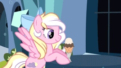 Size: 1920x1080 | Tagged: safe, artist:cherryleona, oc, oc only, oc:bay breeze, pegasus, pony, animated, bow, cute, female, food, gif, hair bow, heart, heart eyes, ice cream, licking, mare, pegasus oc, tongue out, wingding eyes, wings