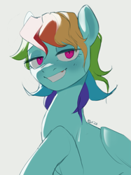 Size: 799x1066 | Tagged: safe, artist:egil, rainbow dash, pegasus, pony, g4, alternate hairstyle, faic, female, lidded eyes, looking at you, mare, simple background, smiling, smiling at you, smug, smugdash, solo, white background