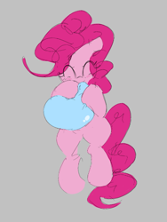 Size: 507x674 | Tagged: safe, artist:parfait, pinkie pie, earth pony, pony, g4, aggie.io, balloon, blushing, eyes closed, gray background, simple background, smiling, solo, that pony sure does love balloons