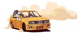 Size: 1280x562 | Tagged: safe, artist:morningbullet, oc, oc only, oc:noot, bird, penguin, pony, bmw, bmw e30, bmw m3, car, driving, simple background, smiling, white background