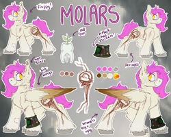 Size: 3000x2400 | Tagged: safe, artist:molars, oc, oc only, oc:molars, pegasus, pony, fallout equestria, branded, cutie mark, dashite, doodle, female, high res, mare, pink mane, pipbuck, ponysona, reference sheet, scar, solo, unshorn fetlocks
