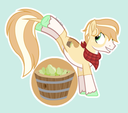 Size: 1559x1370 | Tagged: safe, artist:pastelnightyt, oc, oc:pear harvest, earth pony, pony, base used, male, offspring, parent:applejack, parent:flim, parents:flimjack, solo, stallion