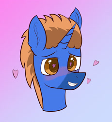 Size: 2977x2753 | Tagged: safe, artist:whytebyte, oc, oc only, oc:retro bit, pony, unicorn, blushing, bust, gradient background, heart, heart eyes, high res, horny, smiling, solo, wingding eyes