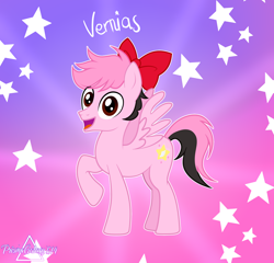 Size: 2100x2013 | Tagged: safe, artist:prismagalaxy514, pegasus, pony, bow, crossover, gradient background, hair bow, high res, party crashers, ponified, rule 85, solo, stars, vernias, youtube, youtuber